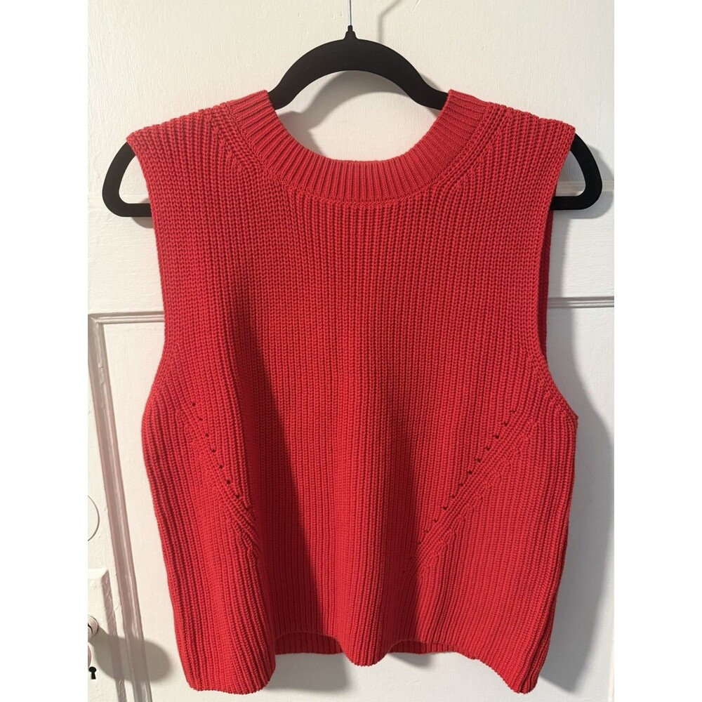NWT French Connection Mozart Pointelle Knit Sleeveless Sweater Vest Red Medium